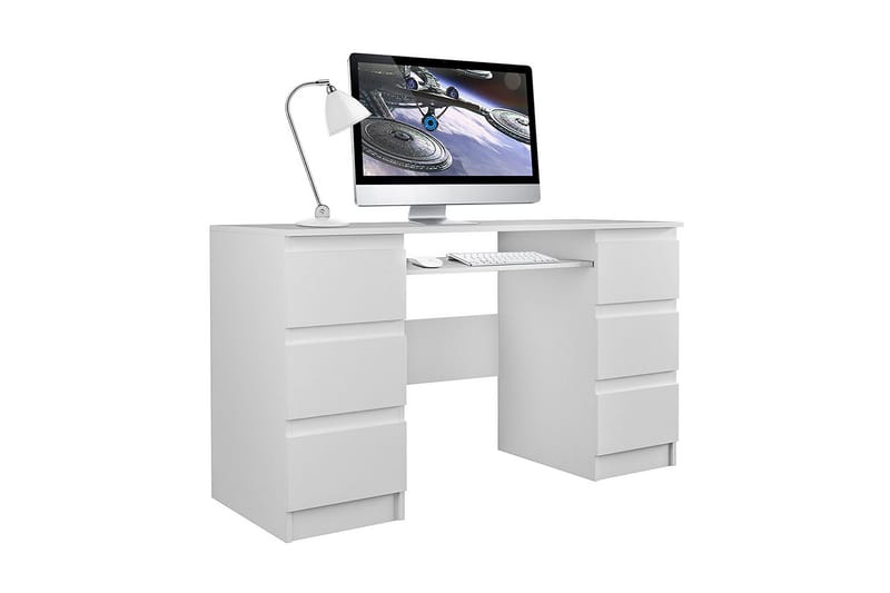Kubana Skrivebord 130 cm med Oppbevaringsskuffer - Grå/Hvit - Møbler - Bord - Kontorbord - Skrivebord