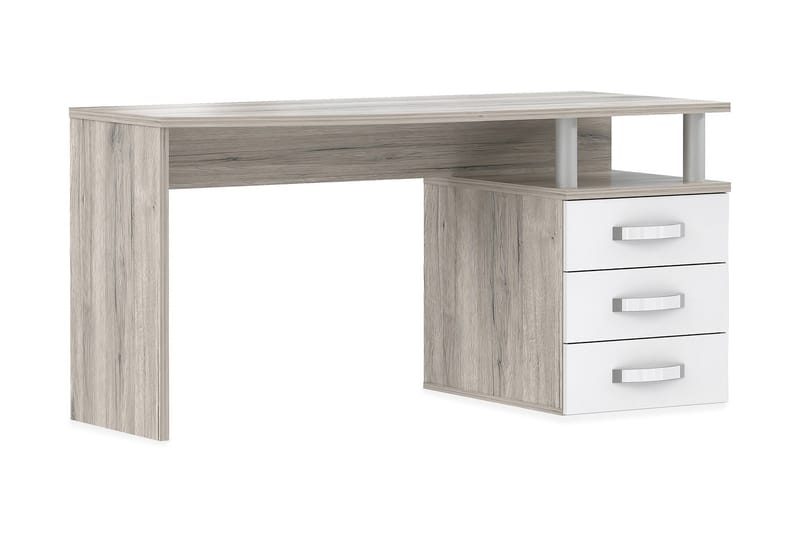 Latrish Skrivebord 138 cm med Oppbevaringshylle + 3 Skuffer - Brun/Hvit - Møbler - Bord - Kontorbord - Skrivebord