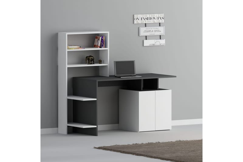 Leluard Skrivebord 146 cm med Oppbevaring Hyller+Skap - Hvit/Antrasitt - Møbler - Bord - Kontorbord - Skrivebord