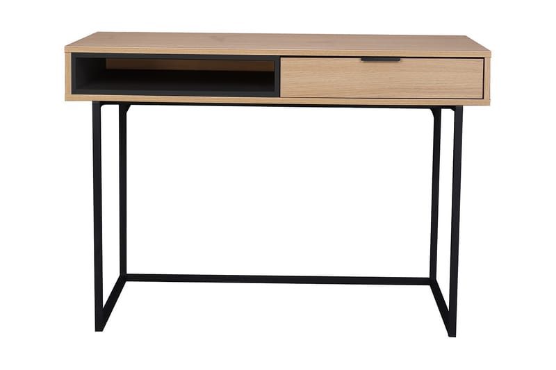 Lingu Skrivebord 110 cm med Oppbevaringshylle + Skuff Natur/ - Natur/Svart - Møbler - Bord - Kontorbord - Skrivebord