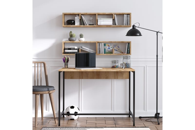Liscard Skrivebord 100 cm med Oppbevaring Vegghyller - Natur/Svart - Møbler - Bord - Kontorbord - Skrivebord