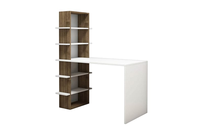 Madelon Skrivebord 120 cm med Oppbevaringshyller Hvit/Brun - Homemania - Møbler - Bord - Kontorbord - Skrivebord