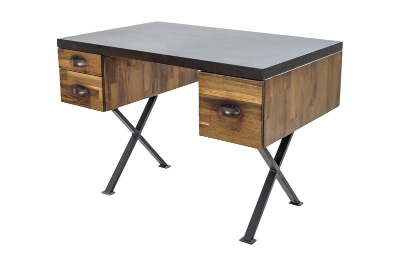 Massive Design Skrivebord 115 cm med Oppbevaringsskuffer - Tre/Brun - Møbler - Bord - Kontorbord - Skrivebord