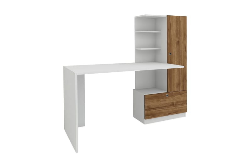 Merinoz Skrivebord 150 cm med Oppbevaring Hyller + Skuff + S - Hvit/Valnøttsbrun - Møbler - Møbelsett - Møbelsett til kontor