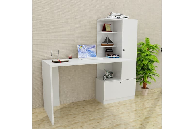 Merinoz Skrivebord 150 cm med Oppbevaringshyller + Skuff + S - Hvit - Møbler - Bord - Kontorbord - Skrivebord