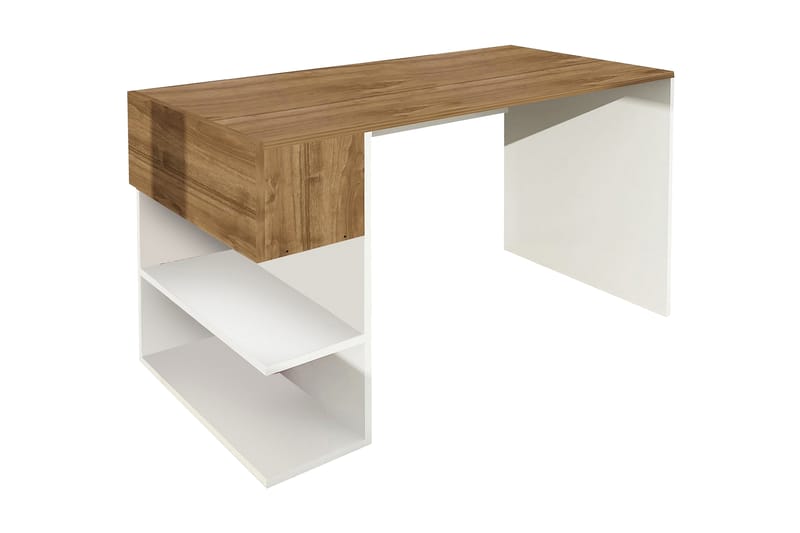 Merinoz Skrivebord 21 cm med Oppbevaring Hyller+Luke - Hvit/Valnøttsbrun - Møbler - Bord - Kontorbord - Skrivebord