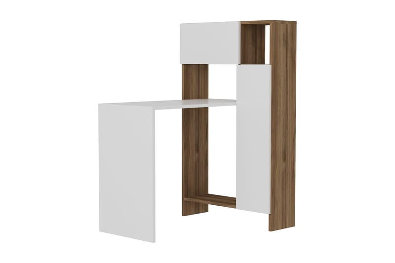 Mijara Skrivebord 90 cm med Oppbevaring Hyller+Skap - Hvit/Valnøttsbrun - Møbler - Bord - Kontorbord - Skrivebord