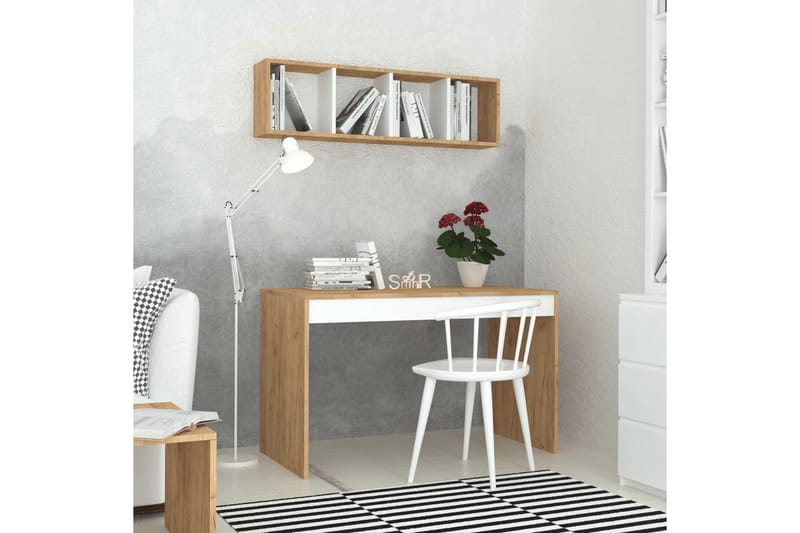 Mod Design Skrivebord 120 cm med Oppbevaring Vegghylle - Tre/Hvit - Møbler - Bord - Kontorbord - Skrivebord