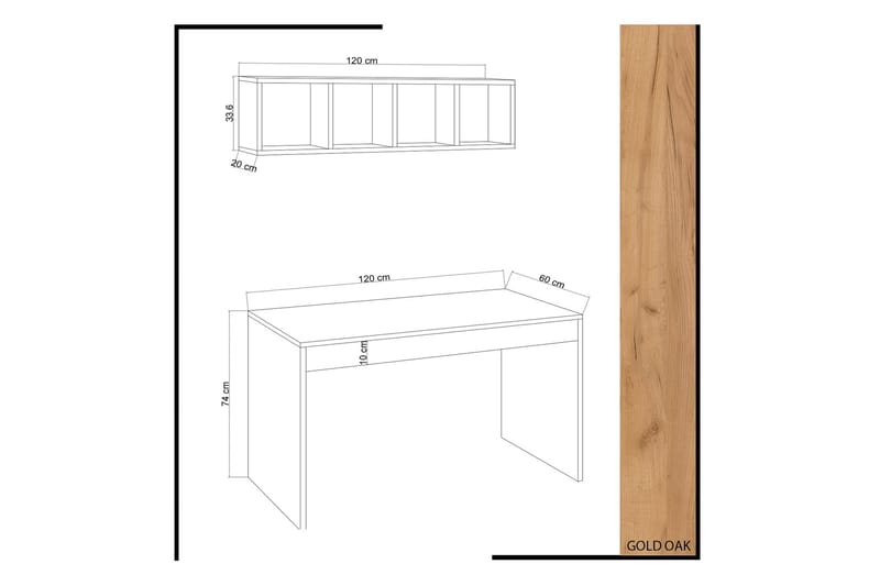 Mod Design Skrivebord 120 cm med Oppbevaring Vegghylle - Tre/Hvit - Møbler - Bord - Kontorbord - Skrivebord