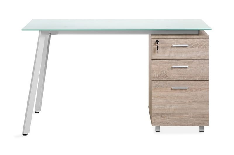 Montevideo Skrivebord 130 cm med Oppbevaring 3 Skuffer - Hvit/Lysebrun - Møbler - Bord - Kontorbord - Skrivebord