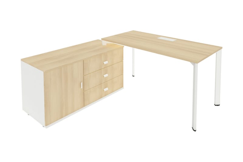Naquera Skrivebord 174 cm med Oppbevaring Skap + 3 Skuffer - Akasiefarge/Hvit/Grå - Møbler - Bord - Kontorbord - Skrivebord