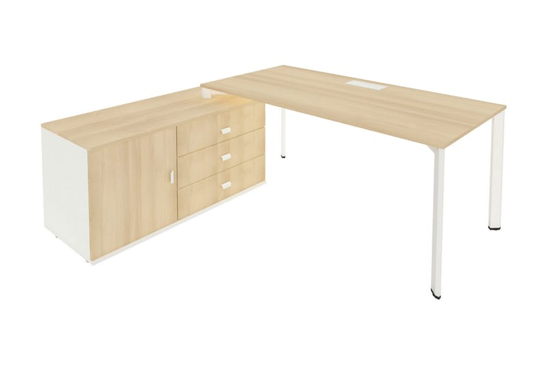 Naquera Skrivebord 184 cm med Oppbevaring Skap + 3 Skuffer - Akasiefarge/Hvit/Grå - Møbler - Bord - Kontorbord - Skrivebord