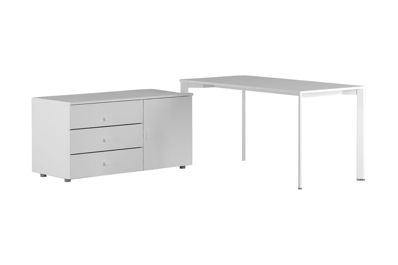 Naquera Skrivebord 184 cm med Oppbevaring Skap + 3 Skuffer - Hvit/Grå - Møbler - Bord - Kontorbord - Skrivebord