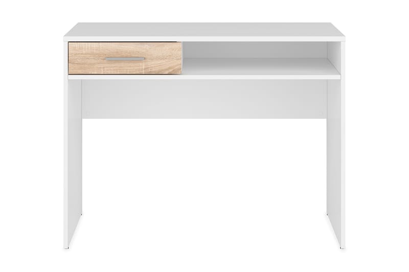 Nepo Plus Databord 100 cm med Oppbevaring Skuff + Hylle - Hvit/Natur - Møbler - Bord - Kontorbord - Skrivebord