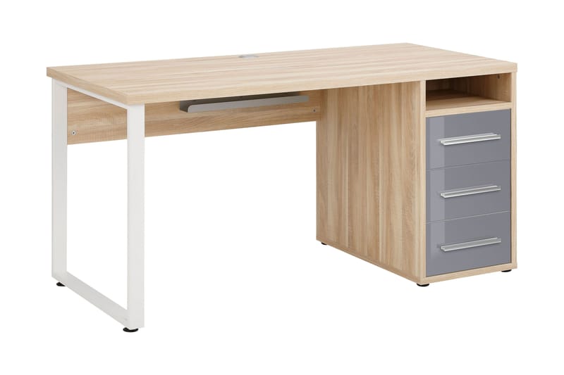 Neviges Skrivebord 150 cm med Oppbevaring 3 Skuffer + 3 Hyll - Brun/Grå/Platinagrå - Møbler - Bord - Kontorbord - Skrivebord
