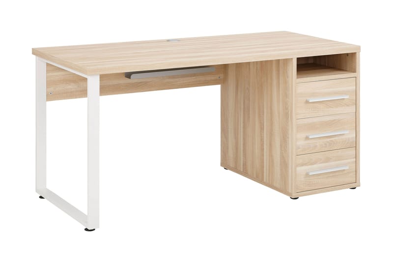 Neviges Skrivebord 150 cm med Oppbevaring 3 Skuffer+3 Hyller - Brun/Platinagrå - Møbler - Bord - Kontorbord - Skrivebord