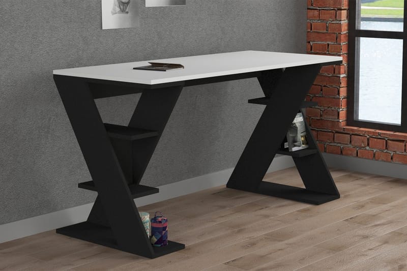 Pappilou Skrivebord 140 cm med Oppbevaringshyller - Hvit/Mørkegrå - Møbler - Bord - Kontorbord - Skrivebord