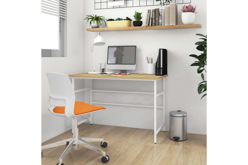 PC-bord hvit og lys eik 105x55x72 cm MDF og metall - Brun - Møbler - Bord - Kontorbord - Skrivebord