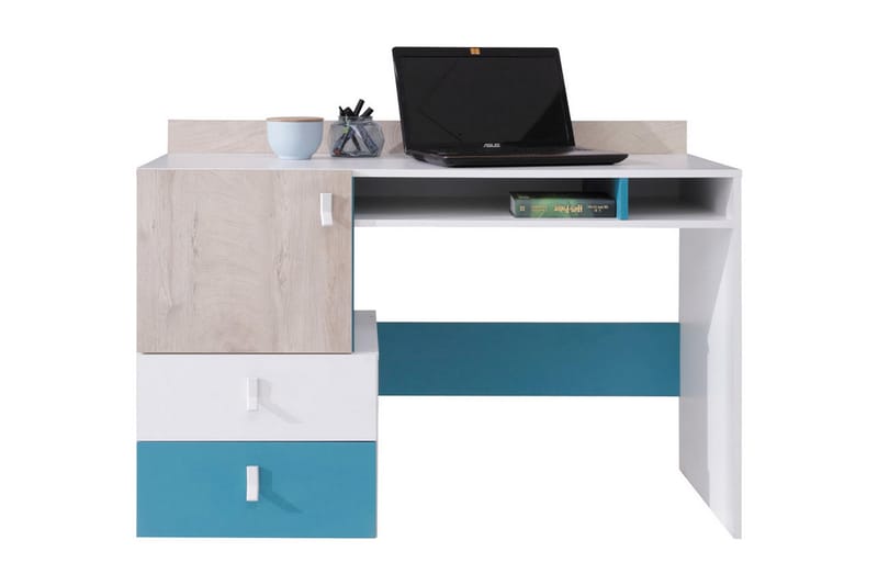 Planeta Skrivebord 125 cm - Hvit/Natur/Blå - Møbler - Bord - Kontorbord - Skrivebord
