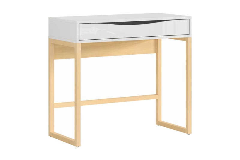 Poria Skrivebord 85 cm med Oppbevaringsskuff - Natur/Hvit Høyglans - Møbler - Bord - Kontorbord - Skrivebord