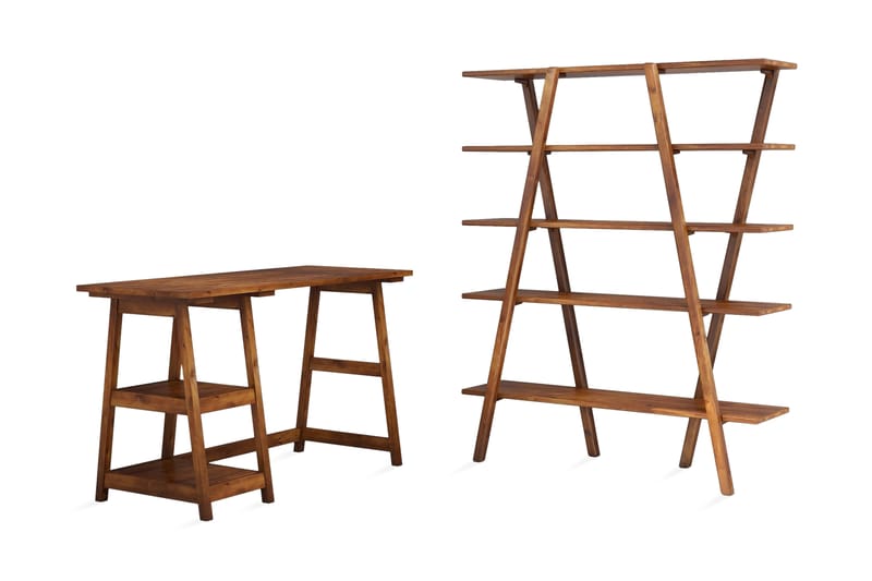 Puqa Design Skrivebord 120 cm med Oppbevaring Hyller - Mørkebrun - Møbler - Bord - Kontorbord - Skrivebord