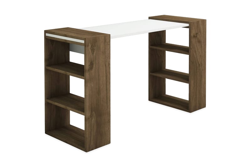 Puqa Design Skrivebord 124 cm med Oppbevaringshyller - Valnøttsbrun/Hvit - Møbler - Bord - Kontorbord - Skrivebord