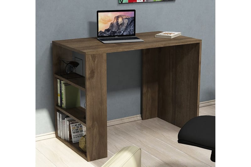 Puqa Design Skrivebord 90 cm med Oppbevaringshyller - Valnøttsbrun - Møbler - Bord - Kontorbord - Skrivebord
