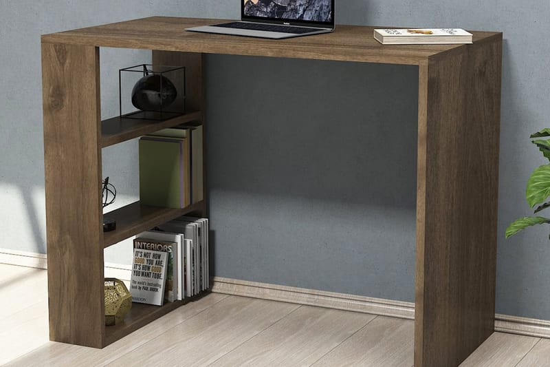 Puqa Design Skrivebord 90 cm med Oppbevaringshyller - Valnøttsbrun - Møbler - Bord - Kontorbord - Skrivebord