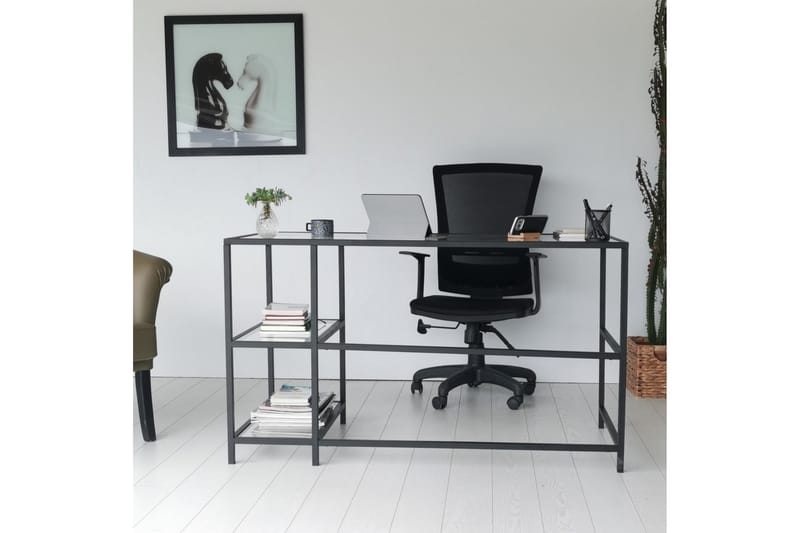 Sabani Skrivebord 130 cm med Oppbevaring 2 Hyller - Glass/Svart - Møbler - Bord - Kontorbord - Skrivebord