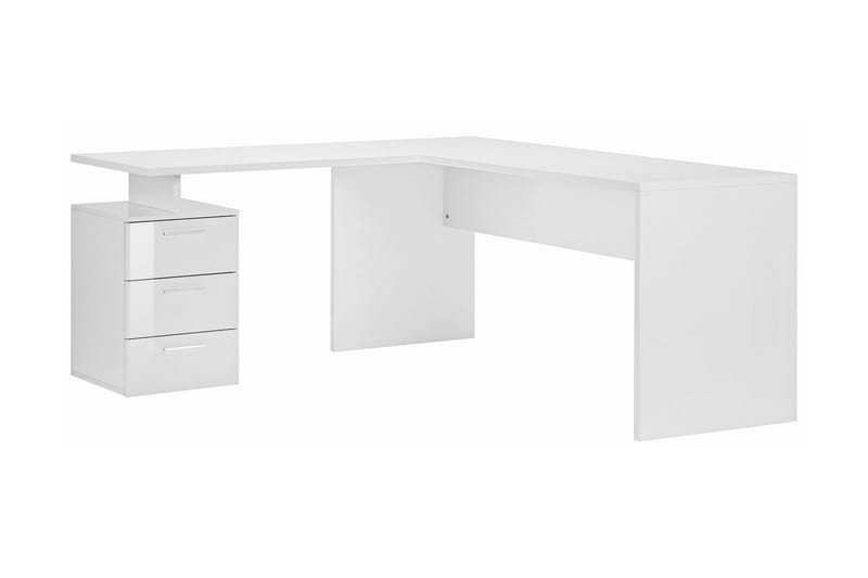 Silena Hjørneskrivebord 180 cm med Oppbevaring 3 Skuffer - Hvit Høyglans - Møbler - Bord - Kontorbord - Skrivebord - Hjørneskrivebord