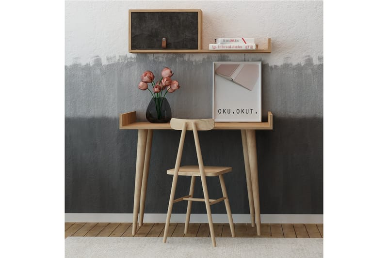 Skaberg Skrivebord 100 cm med Oppbevaring Vegghylle - Grå/Tre - Møbler - Bord - Kontorbord - Skrivebord