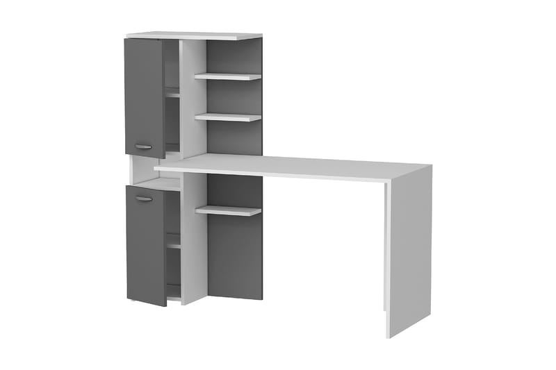 Skrivebord 120 cm med Oppbevaringshyller + 2 Skap Hvit/Antra - Homemania - Møbler - Bord - Kontorbord - Skrivebord