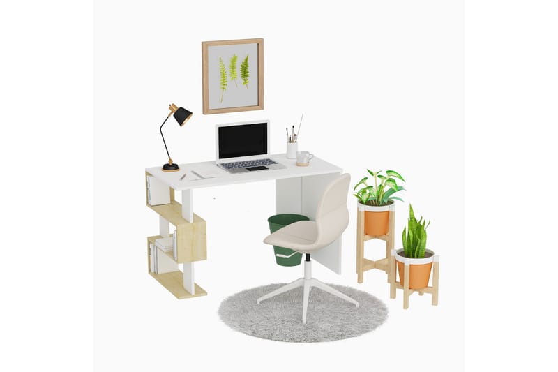 Skrivebord 120 cm med Oppbevaringshyller Hvit/Eik - Homemania - Møbler - Bord - Kontorbord - Skrivebord