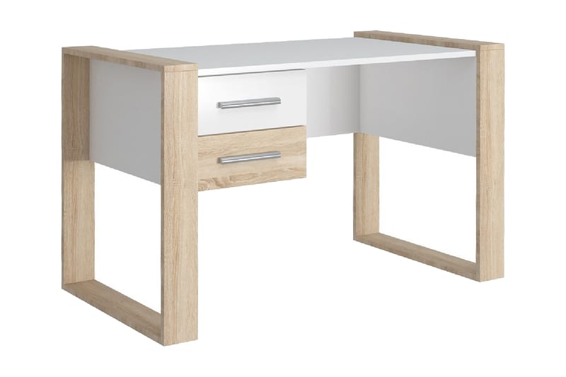Skrivebord 124 cm med Oppbevaring 2 Skuffer Hvit/Sandeik - Homemania - Møbler - Bord - Kontorbord - Skrivebord