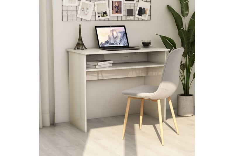 Skrivebord høyglans hvit 90x50x74 cm sponplate - Hvit - Møbler - Bord - Kontorbord - Skrivebord