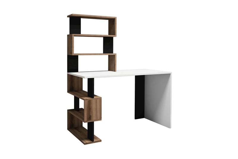 Snap Skrivebord 120 cm med Oppbevaring Hyller - Hvit/Brun/Svart - Møbler - Bord - Kontorbord - Skrivebord