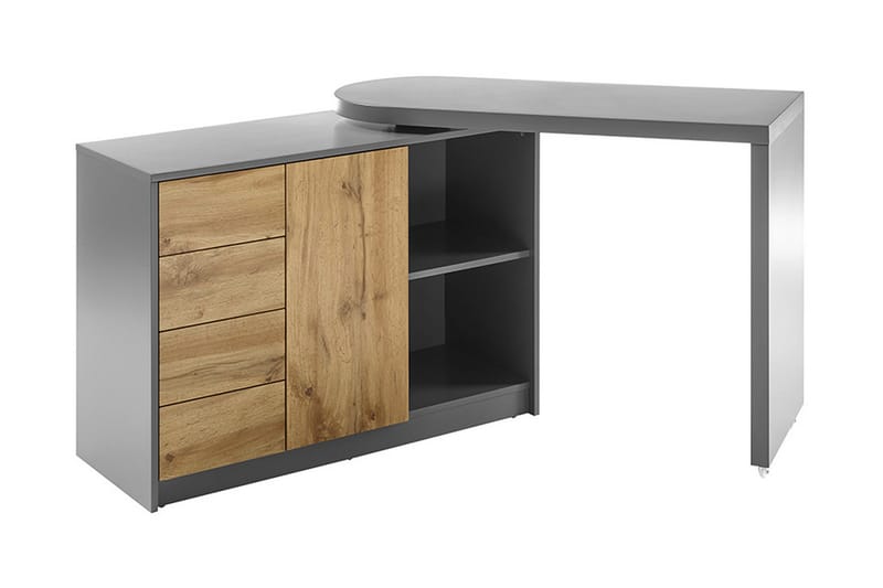 Stockten Databord 108 cm Vendbar med Oppbevaring Skap + 4 Sk - Grå/Natur - Møbler - Bord - Kontorbord - Skrivebord