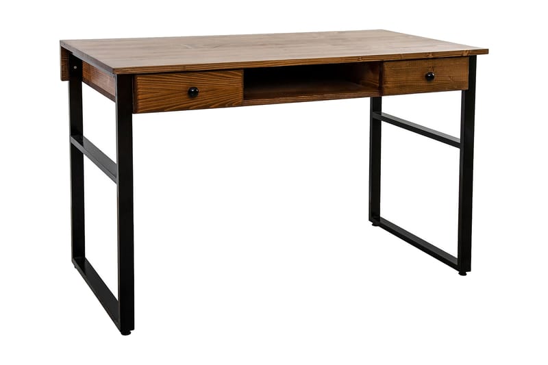 Tanguma Skrivebord 120 cm med Oppbevaring Hylle + 2 Skuffer - Valnøttsbrun/Svart - Møbler - Bord - Kontorbord - Skrivebord