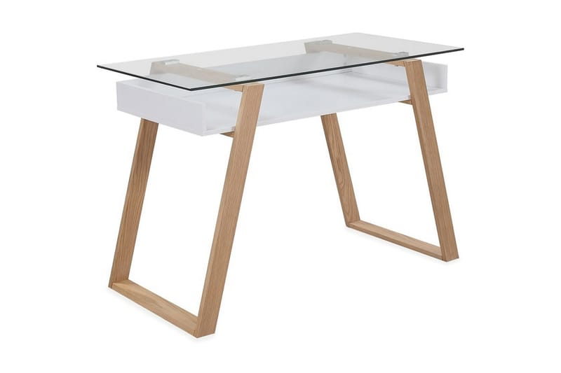 Telsiai Skrivebord 110 cm med Oppbevaring Hylle - Glass/Hvit - Møbler - Bord - Kontorbord - Skrivebord