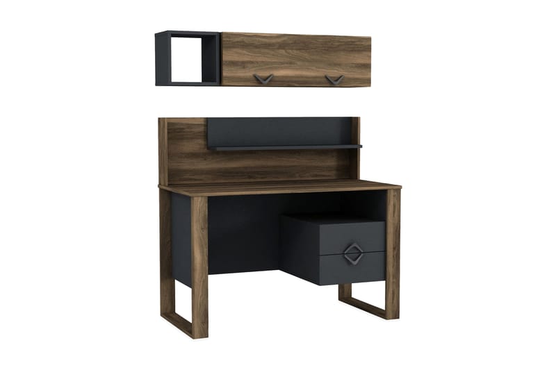 Tera Home Skrivebord 120 cm med Oppbevaringsskuffer + Hyller - Valnøttsbrun/Mørkegrå - Møbler - Bord - Kontorbord - Skrivebord