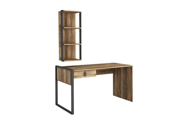 Tera Home Skrivebord 124 cm med Oppbevaring Skuff+Vegghylle - Valnøttsbrun - Møbler - Bord - Kontorbord - Skrivebord