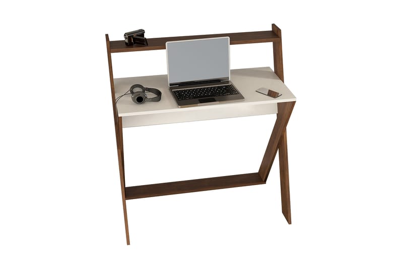 Terra Skrivebord 104 cm med Oppbevaringshylle Hvit/Mørkebrun - Homemania - Møbler - Bord - Kontorbord - Skrivebord
