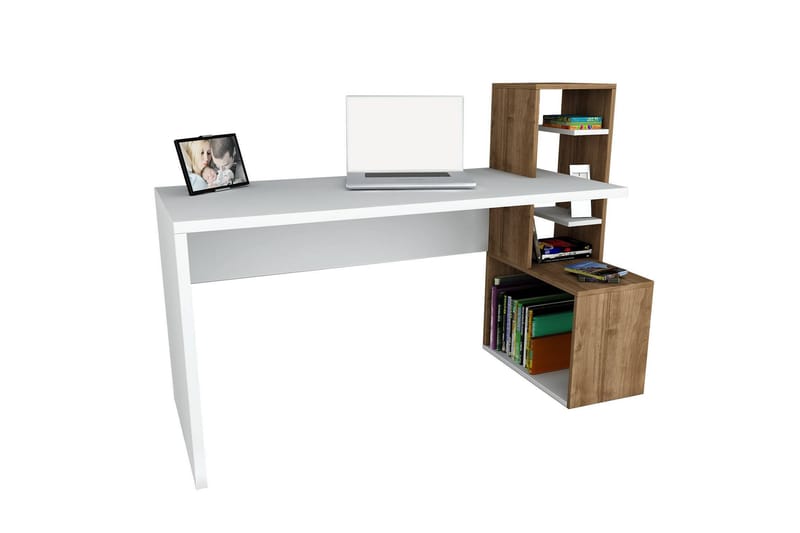 Winvar Skrivebord 120 cm med Oppbevaring - Hvit/Valnøttsbrun - Møbler - Bord - Kontorbord - Skrivebord