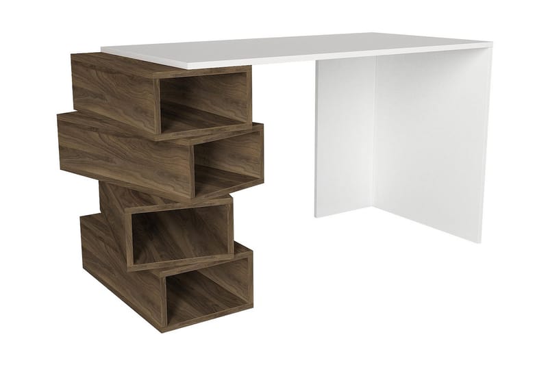 Yengall Skrivebord 130 cm med Oppbevaringshyller - Hvit/Valnøttsbrun - Møbler - Bord - Kontorbord - Skrivebord