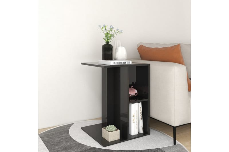 Sidebord høyglans svart 60x40x45 cm sponplate - Svart - Innredning - Små møbler - Brettbord og småbord