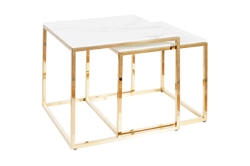 Gloriania Settbord Marmorlook - Glass/Hvit/Guld - Møbler - Bord - Sofabord