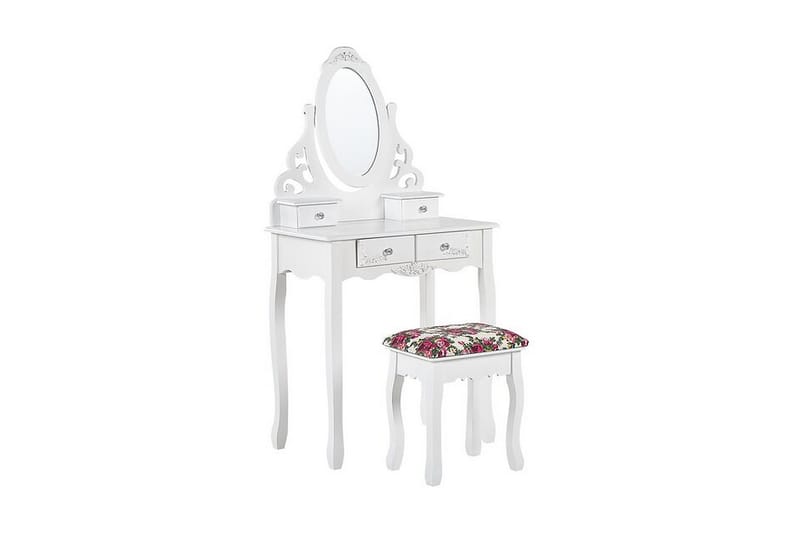 Amoura Toalettbord 70 cm Oval Speil + Krakk - Hvit - Møbler - Bord - Sminkebord & toalettbord