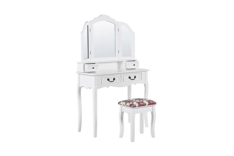 Fleurance Toalettbord 90 cm Sammenleggbar Speil + Krakk - Hvit - Møbler - Bord - Sminkebord & toalettbord - Sminkebord med speil