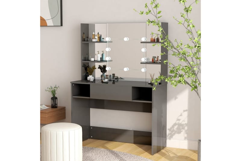 Sminkebord med LED-lys 100x40x135 cm MDF blank grå - Grå - Møbler - Bord - Sminkebord & toalettbord