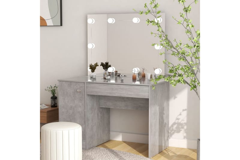 Sminkebord med LED-lys 110x55x145 cm MDF betonggrå - Grå - Møbler - Bord - Sminkebord & toalettbord